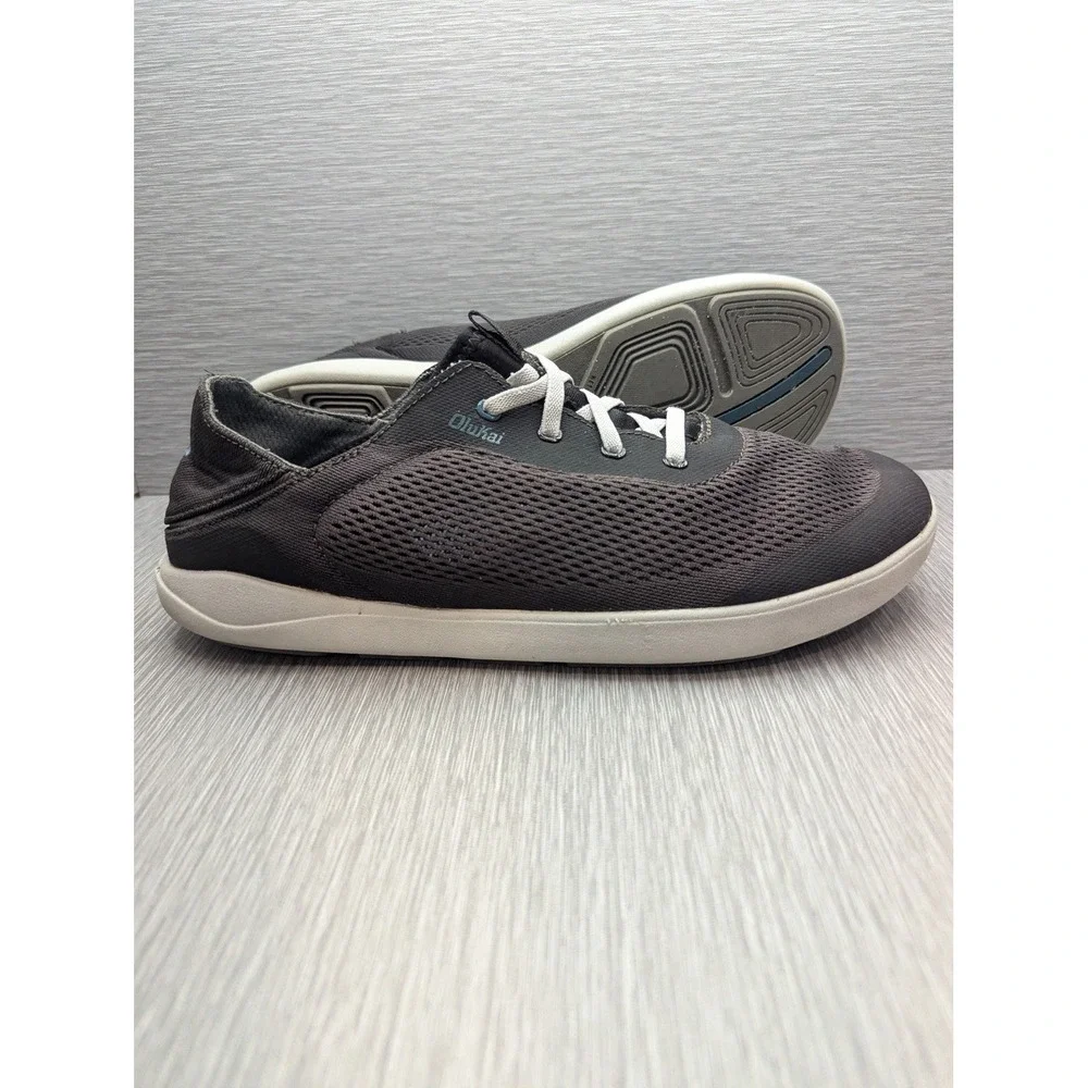 OluKai Nohea Moku Shoes Mens 11 Black Mesh No Tie Boat Water Sneakers